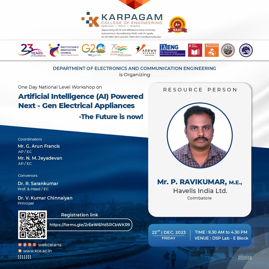 One Day National Level Workshop on “Artificial Intelligence (AI) powered Next - Gen Electrical Appliances - The Future is now !!! “